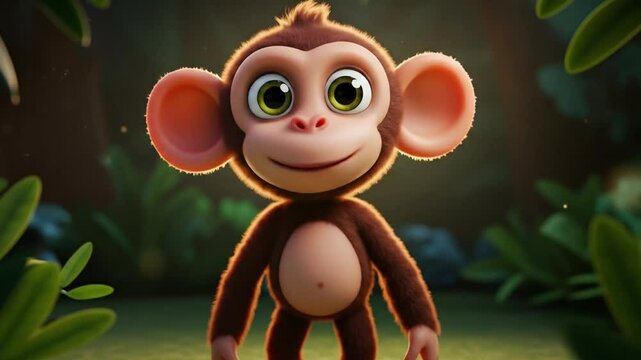 Cute cartoon monkey in forest scene