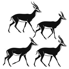 Black silhouette illustrations of walking sable antelopes on a white background