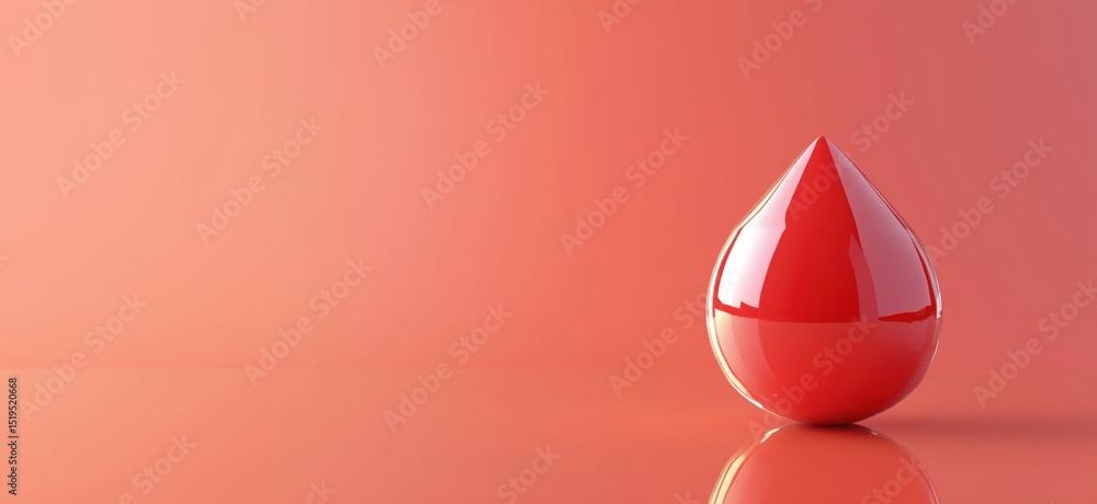 Poster glossy red droplet on smooth surface with gradient background