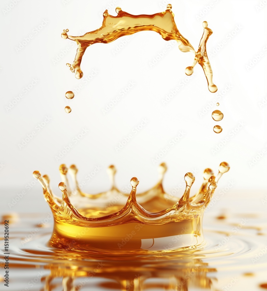 Poster golden water splash creating crown shape with droplets in serene background