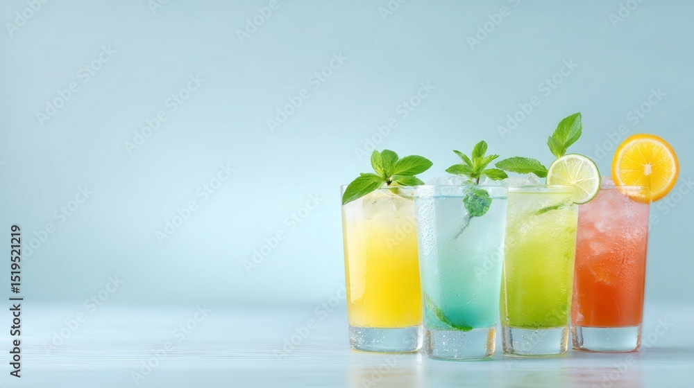 Poster vibrant array of icy cold drinks for refreshing indulgence