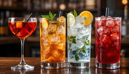 Fototapeta premium Red White, Gin Tonic, Aperol Spritz, and Negroni An standalone background with a translucent Sangria cocktail PNG set bundle. Cocktails on the bar menu in vintage and