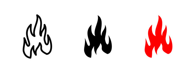 Fire icon. Abstract flame shapes in black and red styles vector illustration. Used for emergency, heat and hazard warnings symbol. Burning effect and flammable area alert sign. Flame pictogram.