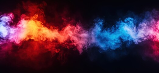 Colorful smoke wave in vibrant red, orange, and blue hues on dark background