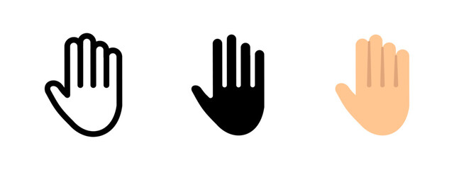 Fototapeta premium Hand icon. Raised palm with spread fingers vector illustration. Stop gesture or warning signal symbol. Universal sign for attention, caution and interaction pictogram.