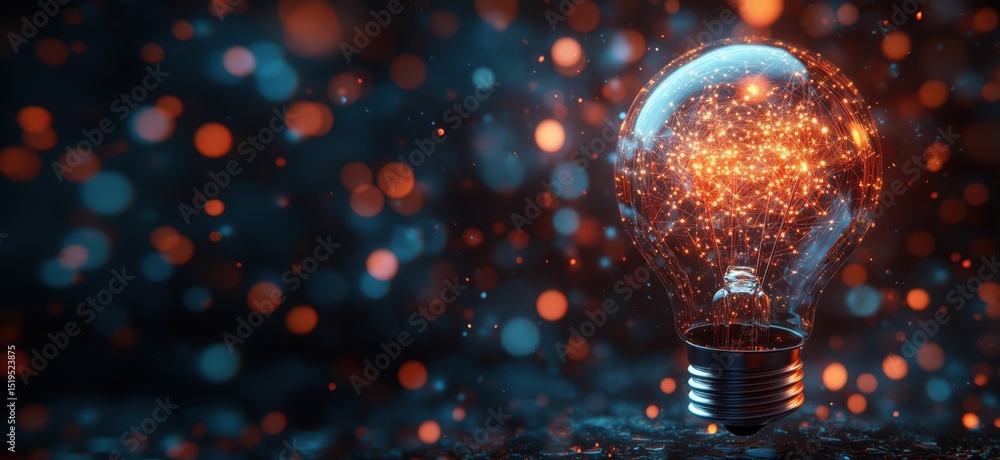 Aufkleber glowing light bulb with intricate network design and vibrant bokeh background