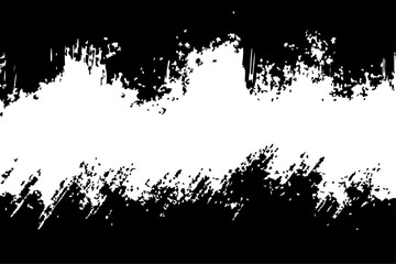Monochrome vector grunge background. Abstract black and white design with distressed, rough edges and splatter textures, creating a modern, edgy banner.