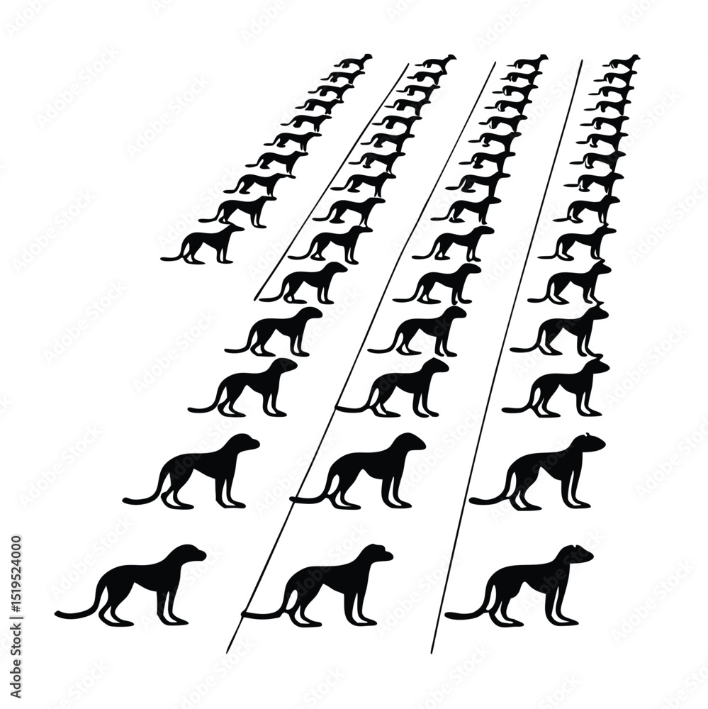 Aufkleber pattern of dog silhouettes arranged in rows and columns on white background