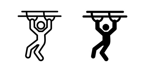Monkey bars icon. Person hanging with both hands on horizontal bars vector illustration. Exercise equipment symbol for fitness, strength and playground training. Agility and workout pictogram.