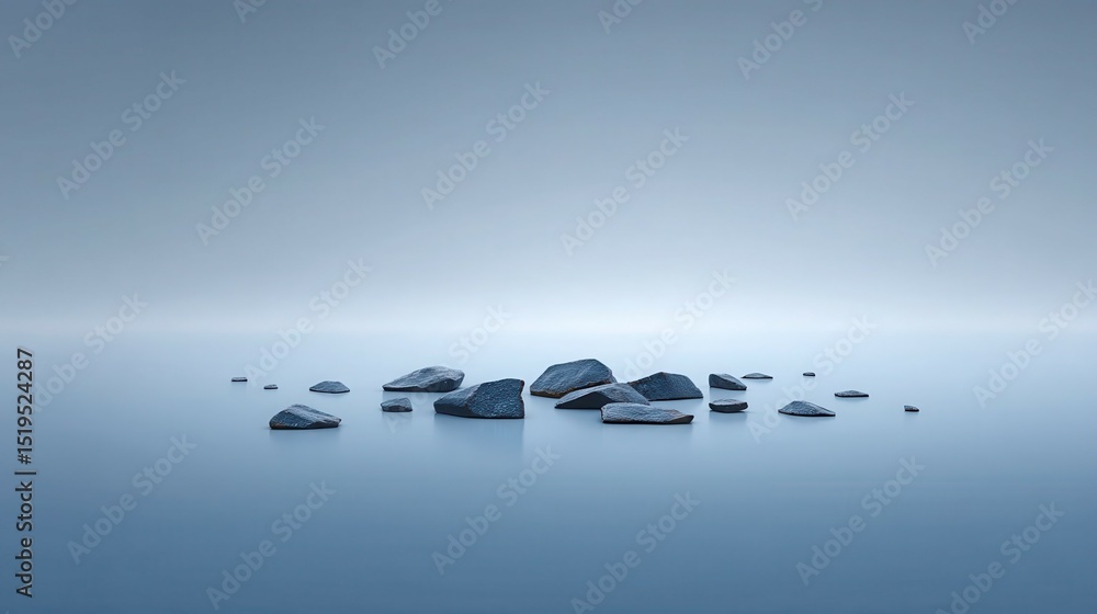 Poster tranquil space scene with floating rocks in a vast expanse
