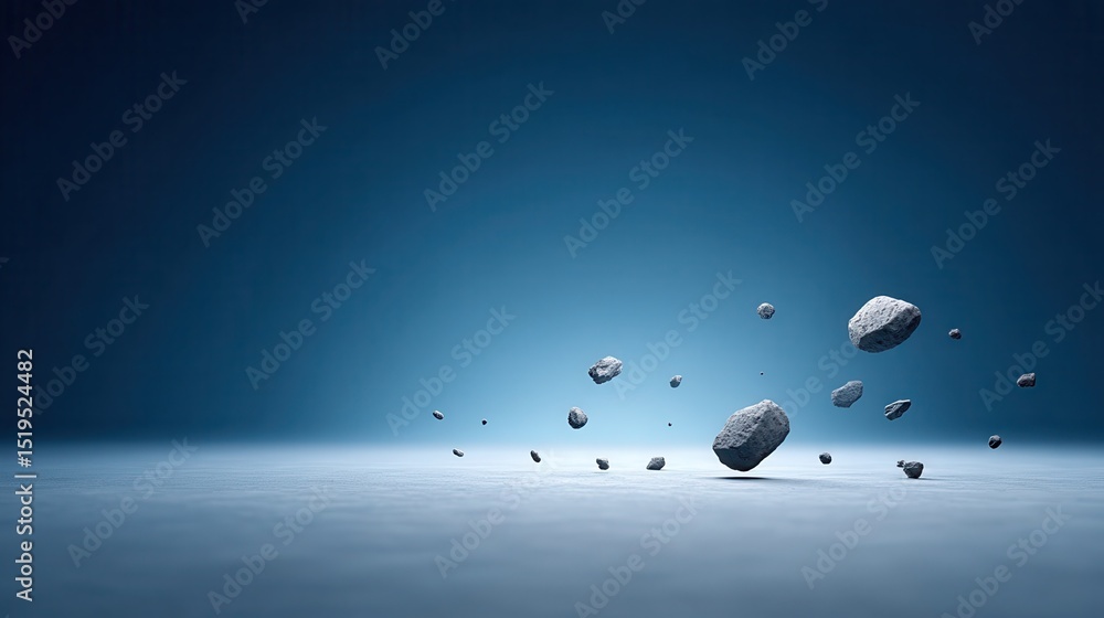 Poster scattered debris in the vast expanse of space with low resolution