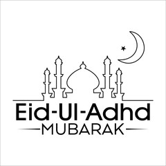 Elegant Eid Ul Adha Mubarak Vector with Mosque, Moon and Star Design.
