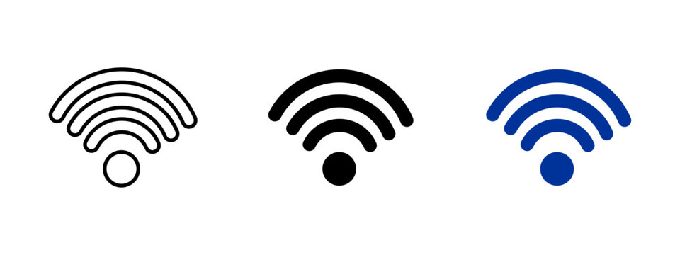 Wifi icon. Wireless signal symbol with radiating curved lines vector illustration. Represents internet connectivity and mobile access point symbol. Network communication and router pictogram.