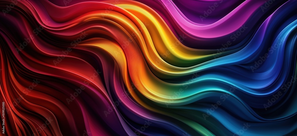 Poster vibrant abstract waves in rainbow colors creating dynamic flowing patterns
