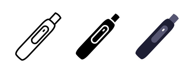 Vape icon. Sleek electronic device with button for inhaling vaporized nicotine vector illustration. Modern alternative to cigarettes symbol. Portable e-cigarette tool for vaping use pictogram.