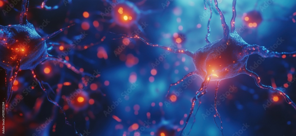 Poster neurons in vibrant colors showcasing synaptic connections and neural activity