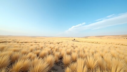 Dry Grass Field Under Blue Sky