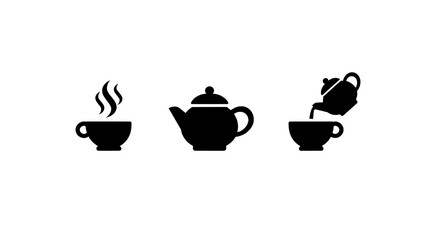 silhouettes of a cup of tea and teapot on a white background isolated on transparent background, no background