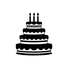 vector illustration of a birthday cake , A black and white illustration of a three tiered birthday cake  isolated on transparent background, no background