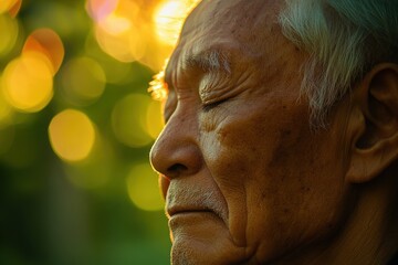 Obraz premium Close-up profile view of a contemplative senior person.