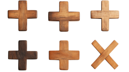 Set of Wooden Plus Symbols Arranged on Clean White Background – Minimalist Concept Design