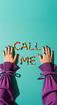 Colorful Candy Message: Hands Framing "Call Me"