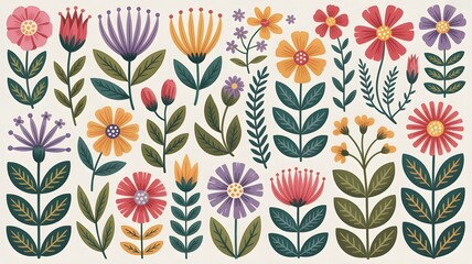 Colorful floral pattern vibrant botanical illustration