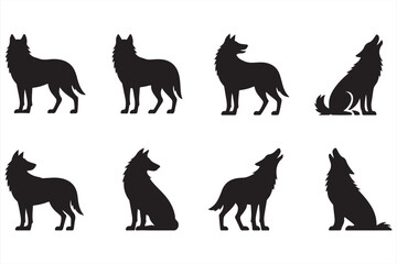 Detailed Wolf Icons with Howling and Various Poses for Nature, Wilderness, and Animal Art