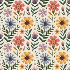 Colorful floral pattern vibrant botanical illustration