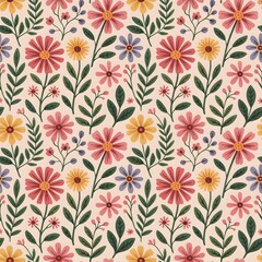 Colorful floral pattern vibrant botanical illustration