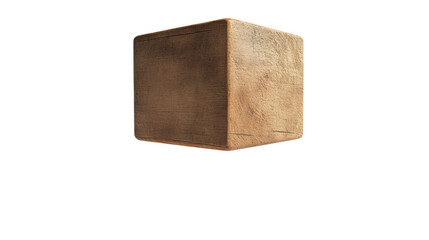 Wooden cube object isolated on a white background, perfect for design and art projects.