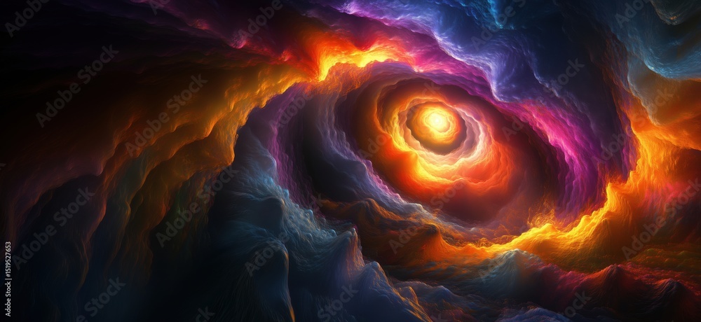 Poster vibrant swirling abstract fractal design with fiery colors and dynamic textures