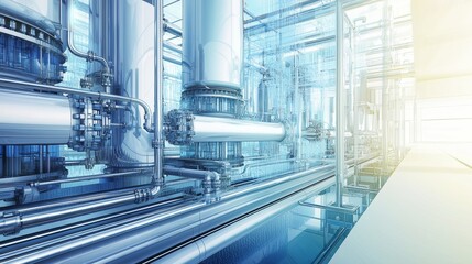 Obraz premium Industrial piping and machinery create a complex system in a modern facility during daylight hours