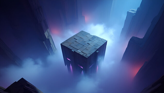 igure Standing on a Floating Stone Cube