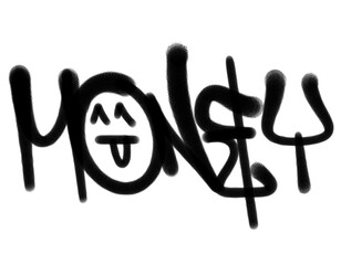 sprayed graffiti letters MONEY textured in black