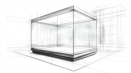 Conceptual design of a modern display case with clean lines and a minimalist style, showcasing artistic potential