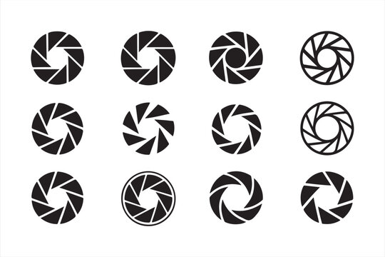 Minimalist Camera Aperture Icons Set: Photography Shutter Symbols in Black