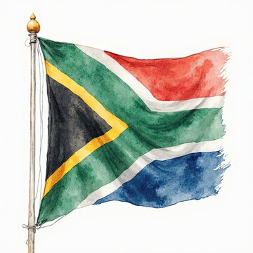 Watercolor South African Flag: Patriotism, Heritage, & Design Elements for Print, Web, & Branding