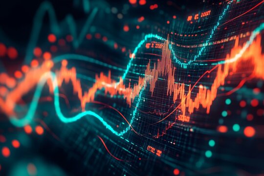 Abstract graphic display of fluctuating data trends.