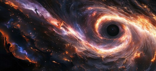 Stunning cosmic black hole surrounded by swirling galaxies and vibrant nebulae