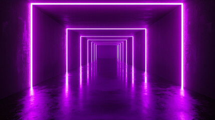 Neon-lit corridor showcasing vibrant violet lights creating a surreal atmosphere in an indoor space