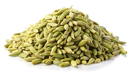 Obraz premium Dried fennel seeds pile, organic aromatic spice, herbal seasoning on white