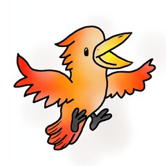 Cute cartoon bird illustration with vibrant orange and red feathers. Playful and cheerful style, perfect for children’s books, stickers, or educational materials.
