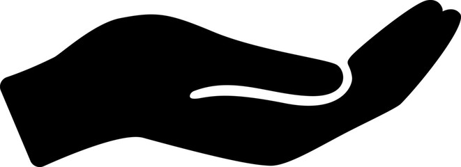 Black vector silhouette of an open palm hand gesture. Suitable for donation, help, care, support, or service. Vector EPS 10