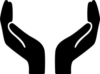 Vector icon of two cupped hands in black silhouette. Represents care, protection, support, and safety. Vector EPS 10