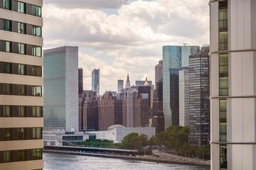 New York City skyline with East River view.