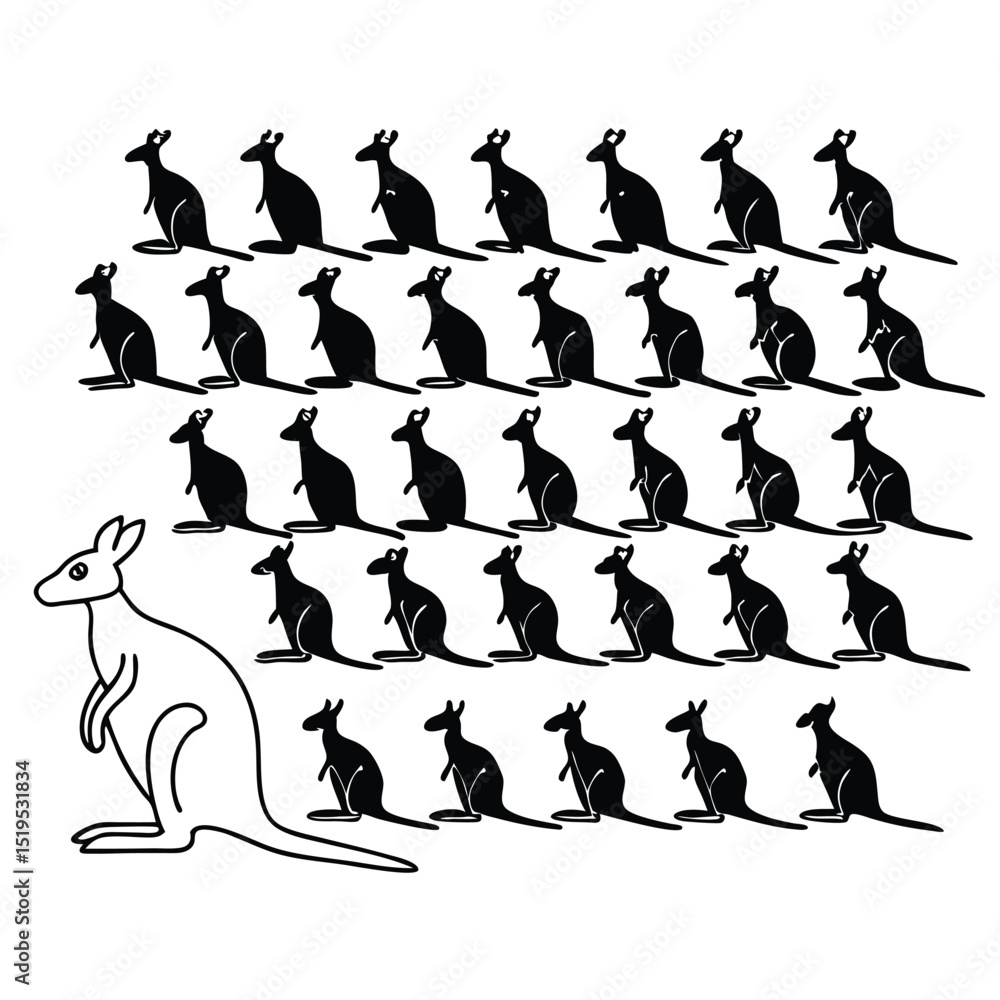 Poster linear pattern of simple black and white kangaroo vector illustration
