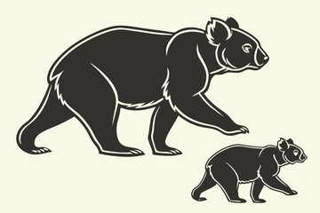 Obraz premium Mother bear and cub walking side by side in simple vector style