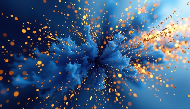 abstract blue and gold dust explosion background dramatic luxury effect for premium branding visuals or festive promotional design templates