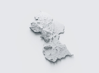 Guyana Map Gray And White Shaded Relief Textured Map On White Background 3D Illustration